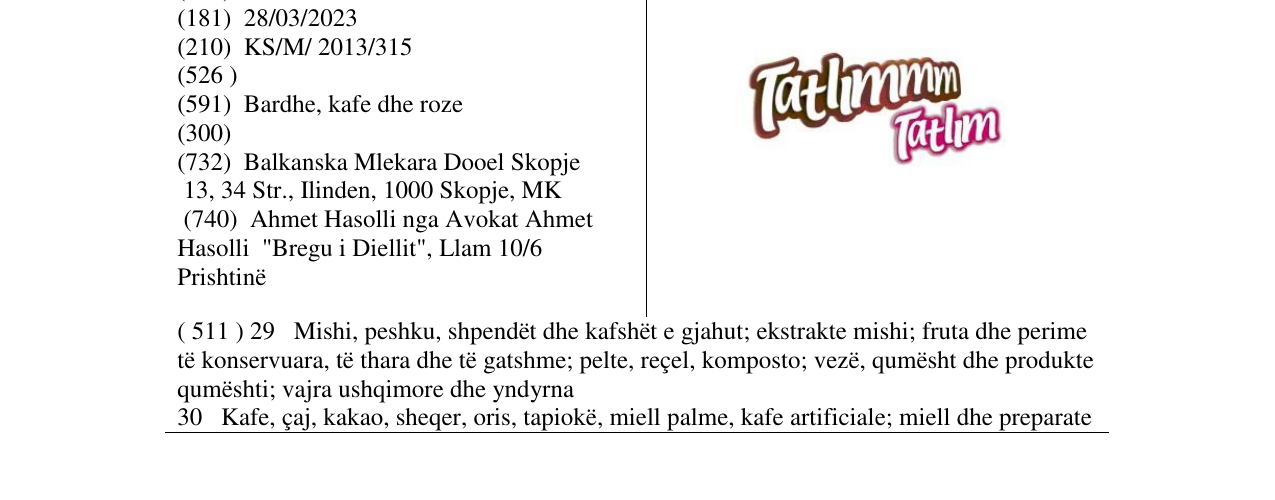 Zëri i markës Tatlimmm Tatlim në buletin