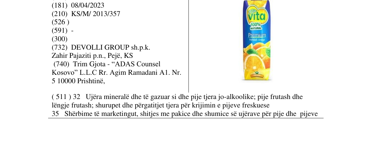 Zëri i markës mia vita Portokall në buletin