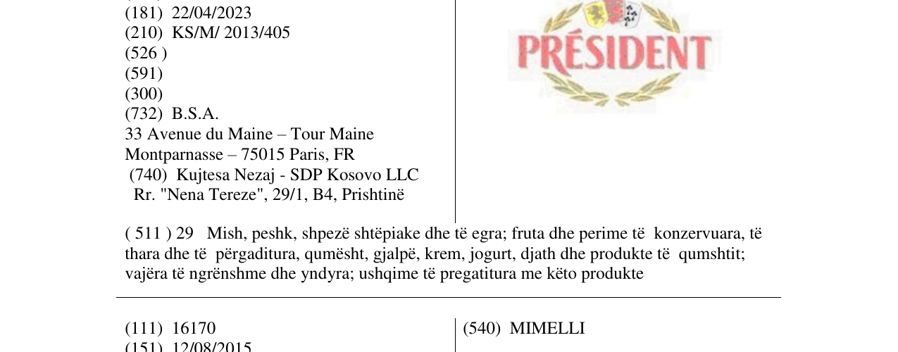 Zëri i markës PRESIDENT në buletin