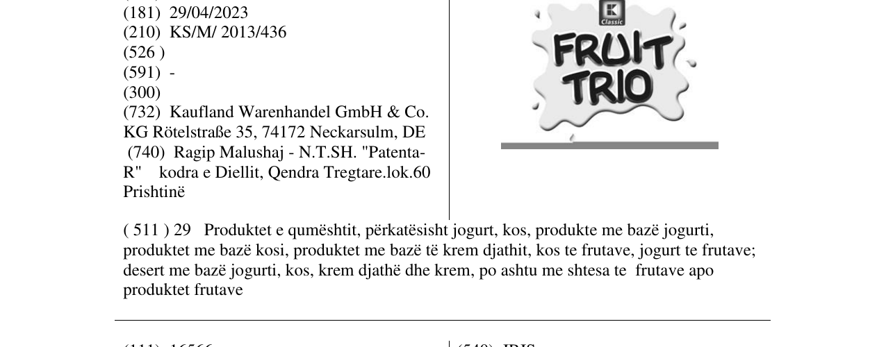Zëri i markës FRUIT TRIO në buletin
