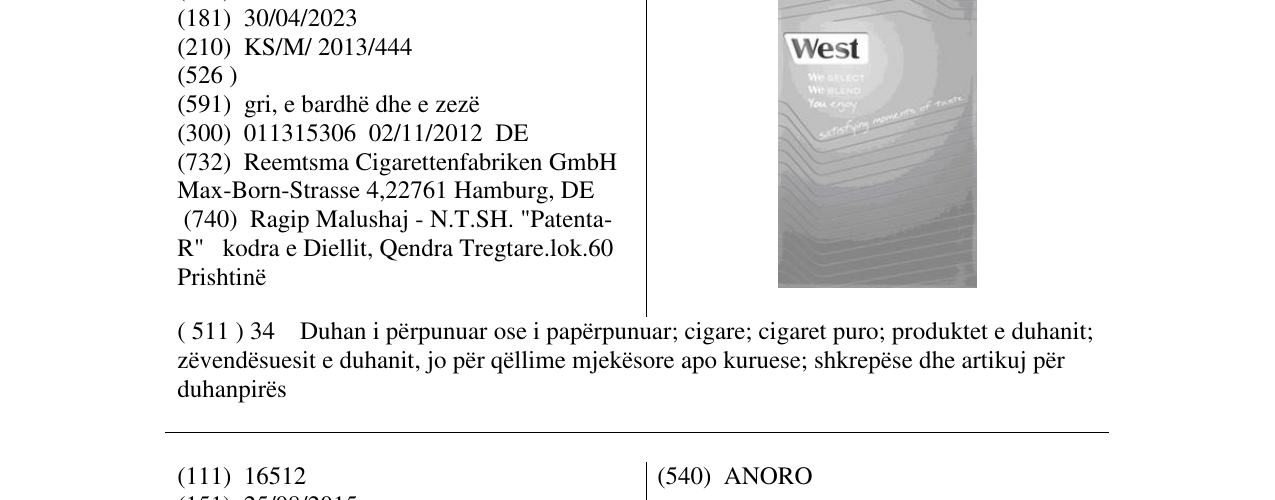 Zëri i markës West në buletin