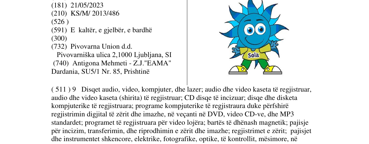 Zëri i markës Sola në buletin
