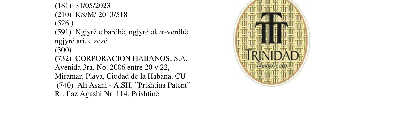 Zëri i markës TTT TRINIDAD në buletin