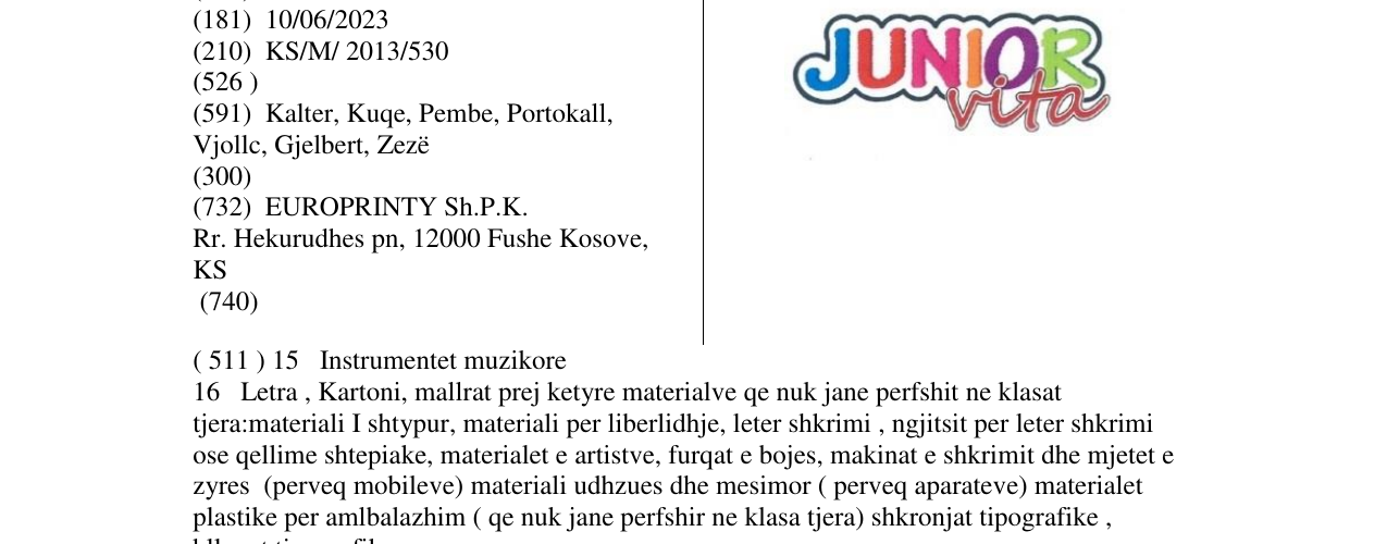 Zëri i markës JUNIOR vita në buletin