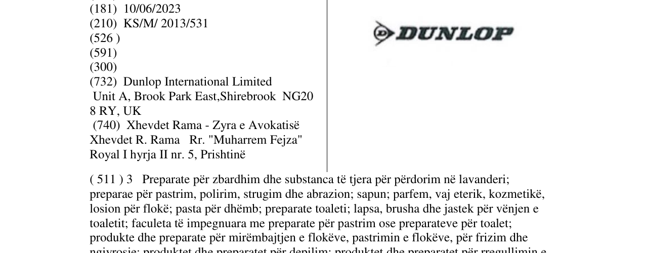 Zëri i markës DUNLOP në buletin