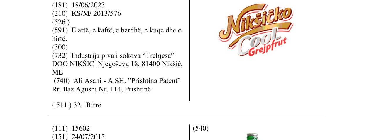 Zëri i markës Nikšičko Cool Grejpfrut në buletin