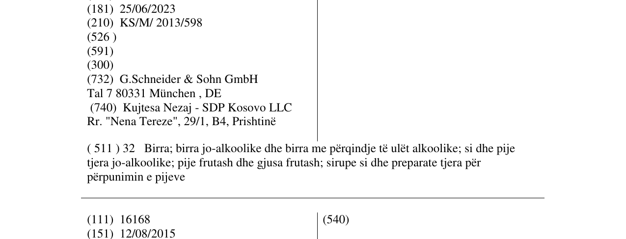 Zëri i markës SCHNEIDER WEISSE në buletin