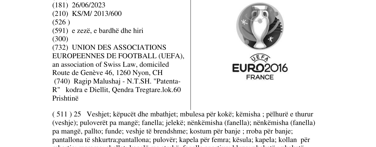 Zëri i markës UEFA EURO2016 France në buletin