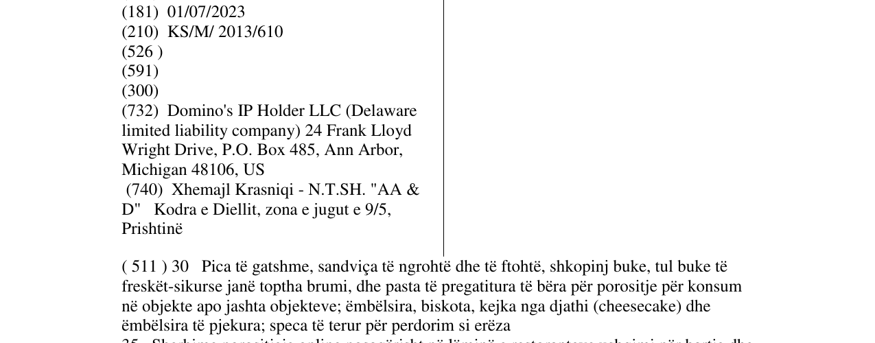 Zëri i markës DOMINO'S PIZZA në buletin