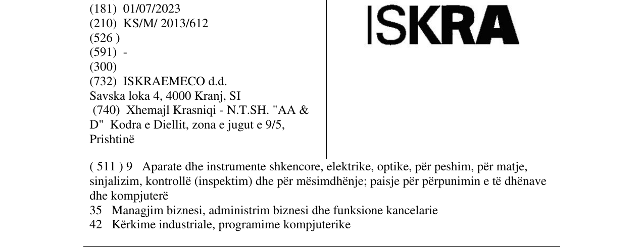 Zëri i markës ISKRA në buletin