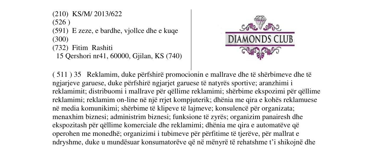 Zëri i markës DIAMONDS CLUB në buletin