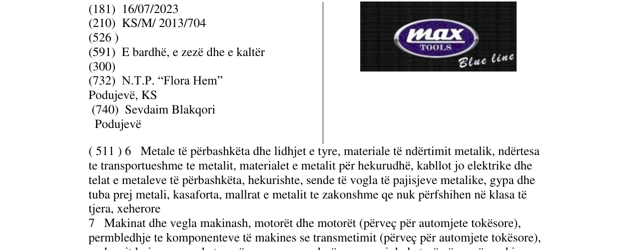 Zëri i markës max TOOLS Blue line në buletin