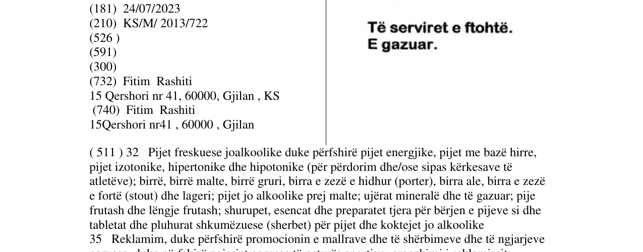 Zëri i markës Te serviret e ftohtë. E gazuar në buletin