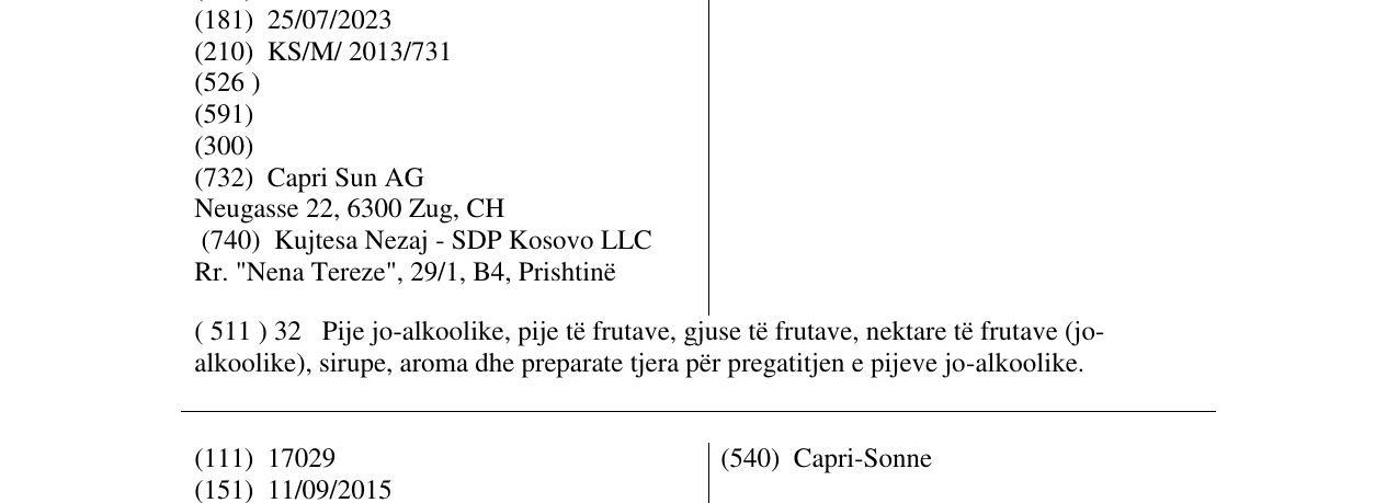 Zëri i markës Capri-Sun në buletin