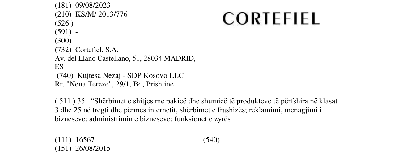 Zëri i markës CORTEFIEL në buletin