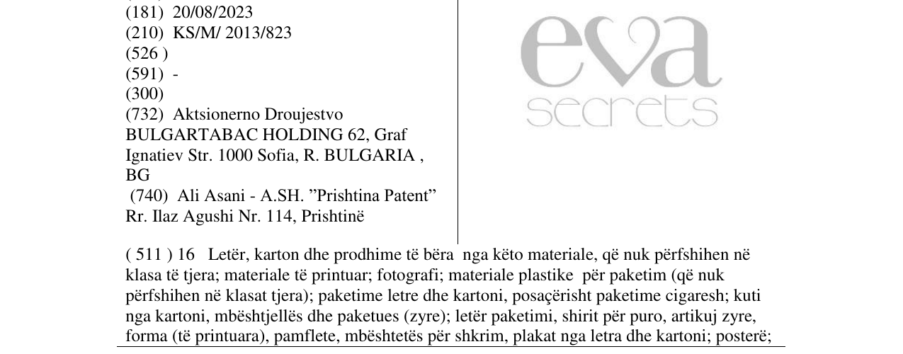 Zëri i markës EVA SECRETS në buletin