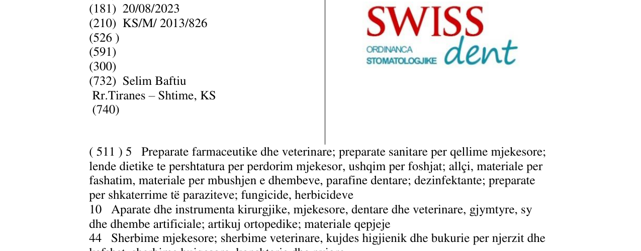 Zëri i markës SWISS dent në buletin