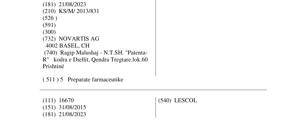 Zëri i markës LEPONEX në buletin