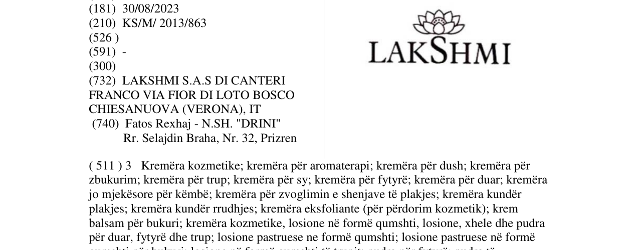 Zëri i markës LAKSHMI në buletin
