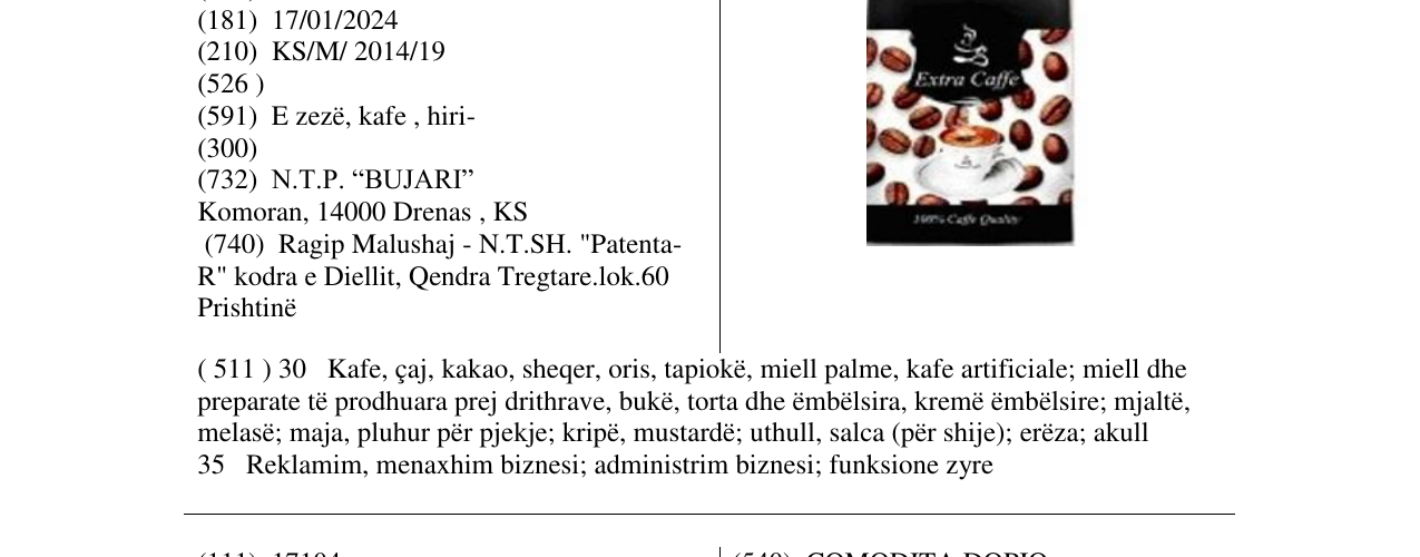 Zëri i markës Extra Caffe në buletin