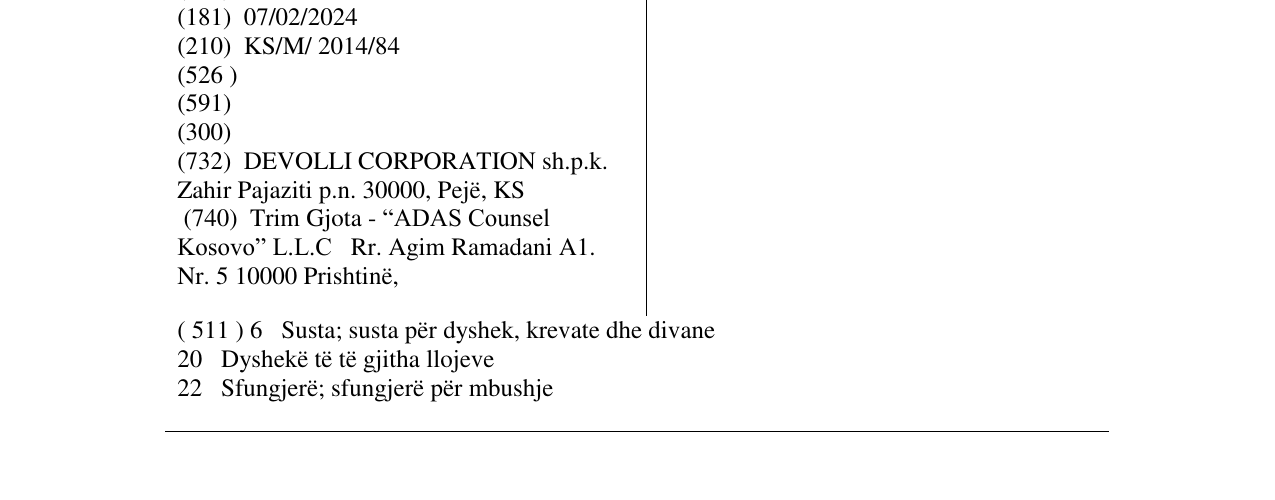 Zëri i markës COMODITA DOPIO në buletin