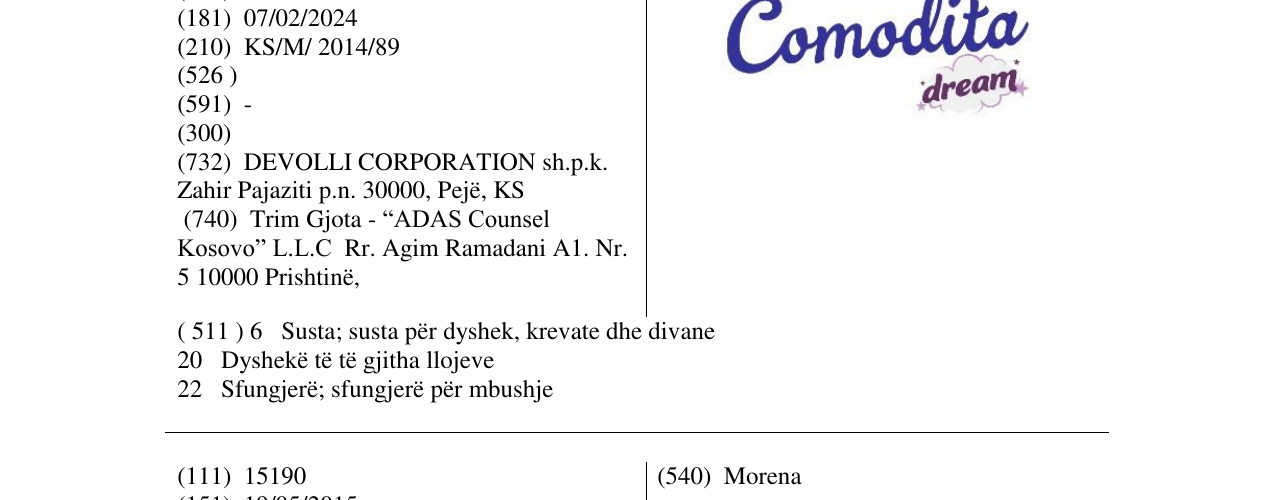 Zëri i markës Comodita dream në buletin