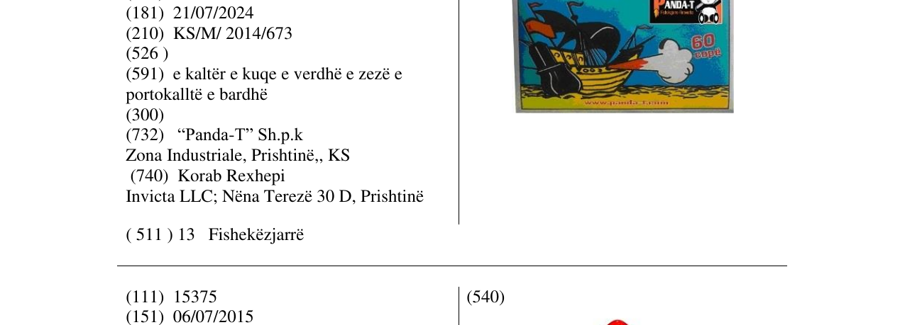 Zëri i markës PANDA-T 60 në buletin