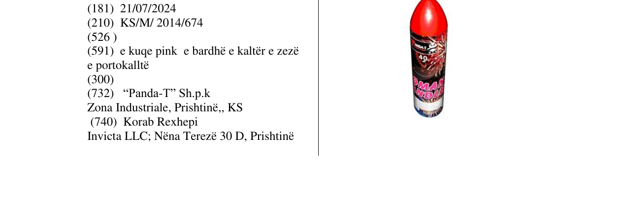 Zëri i markës ROMAN CANDLE 40 në buletin