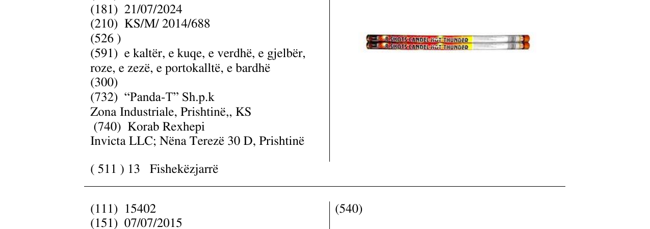 Zëri i markës 8 SHOTS CANDEL HOT THUNDER në buletin