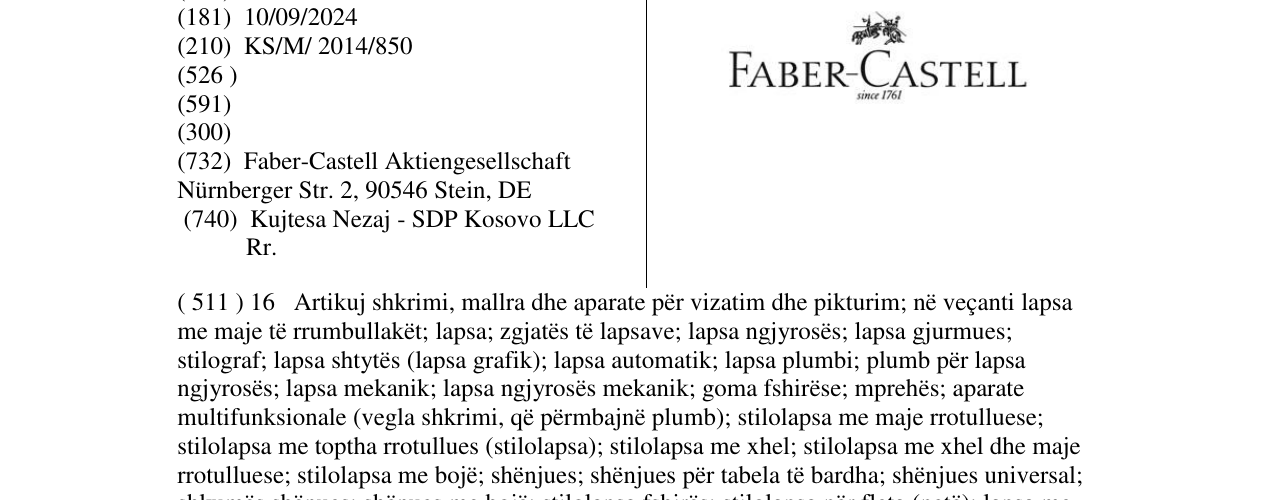 Zëri i markës FABER -CASTELL since 1761 në buletin