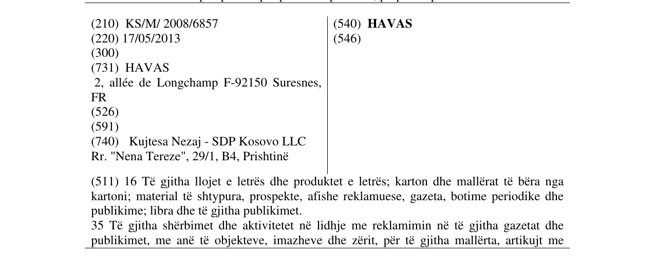 Zëri i markës HAVAS në buletin