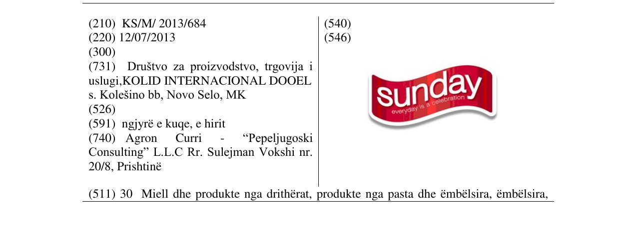 Zëri i markës Sunday në buletin