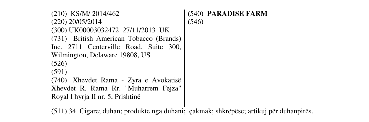 Zëri i markës PARADISE FARM në buletin
