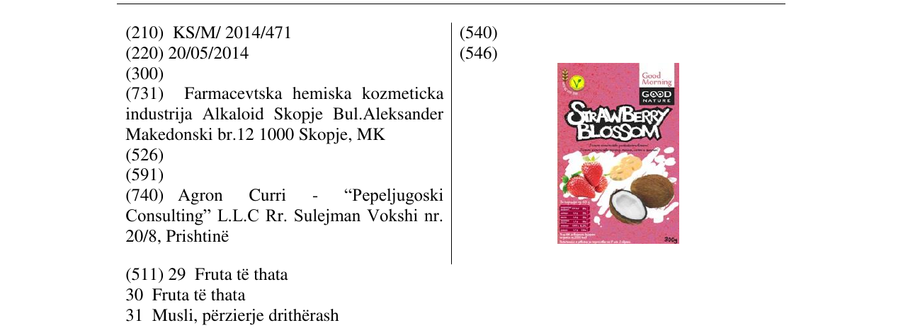 Zëri i markës Strawberry BLOSSOM në buletin