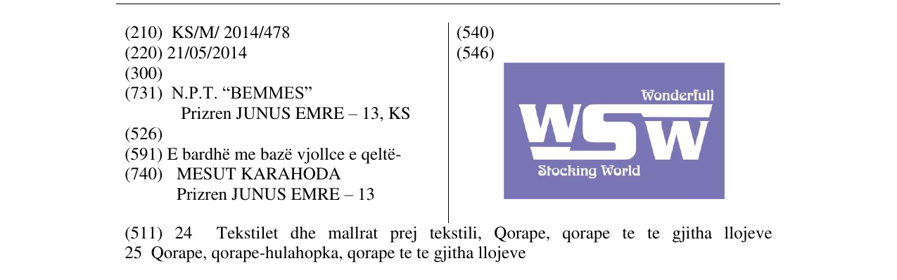 Zëri i markës WSW stocking World në buletin