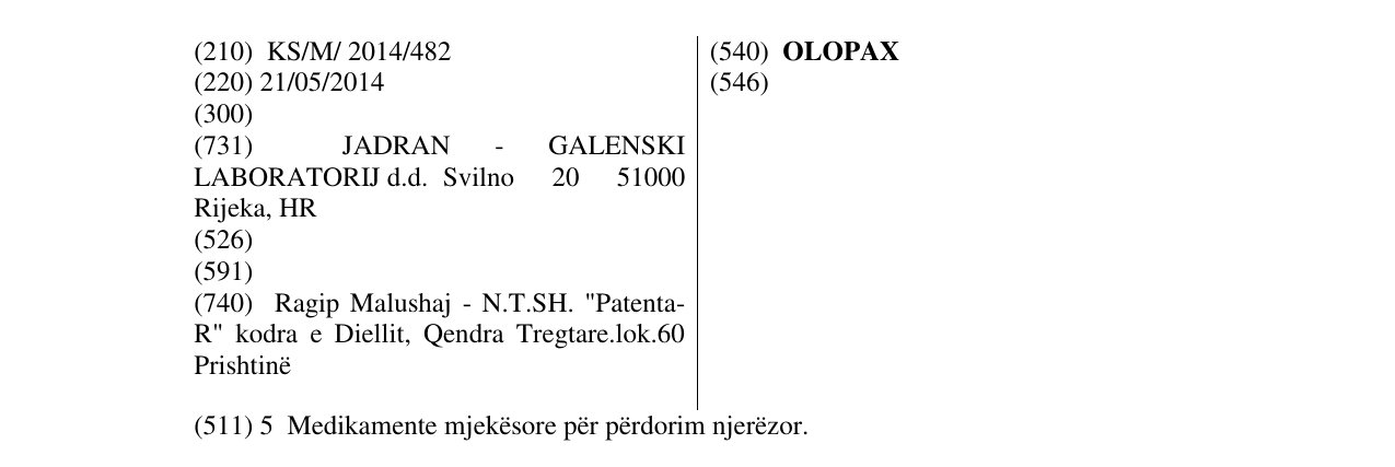 Zëri i markës OLOPAX në buletin