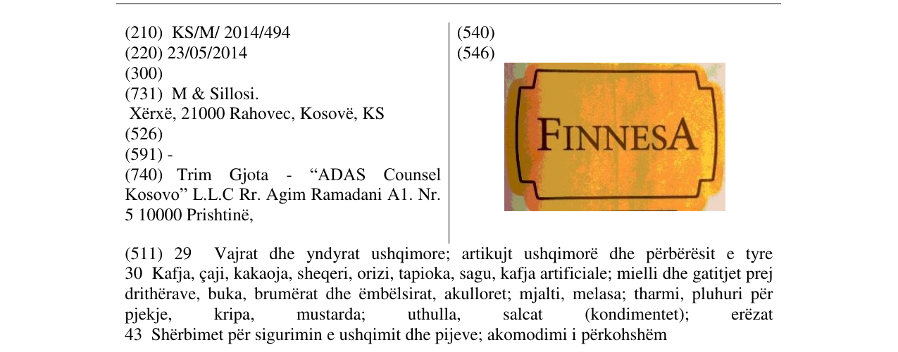 Zëri i markës FINNESA në buletin