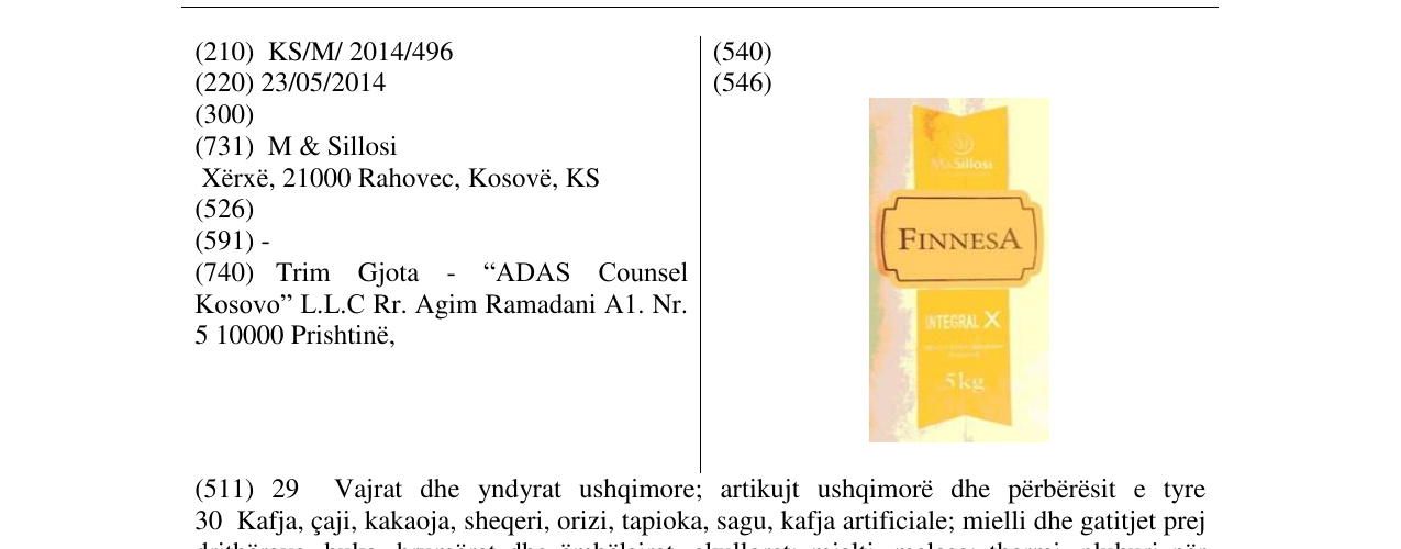 Zëri i markës FINNESA në buletin