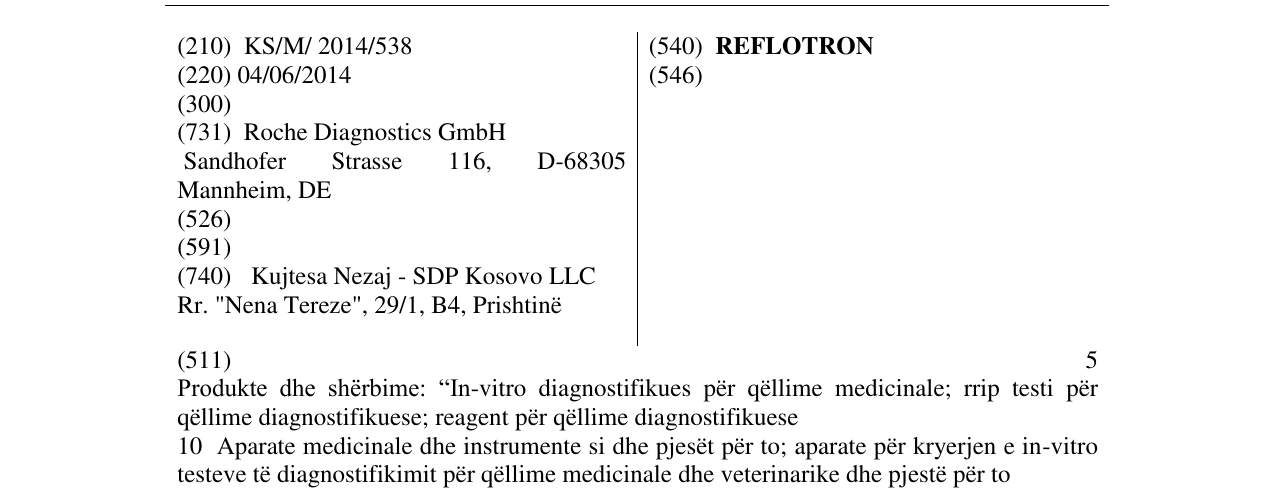 Zëri i markës REFLOTRON në buletin