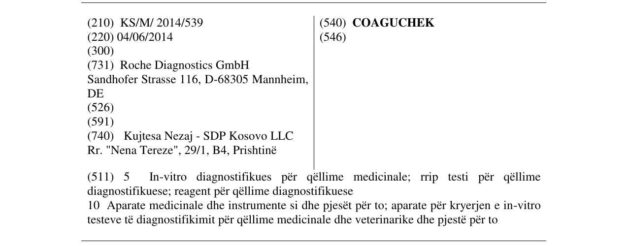 Zëri i markës COAGUCHEK në buletin