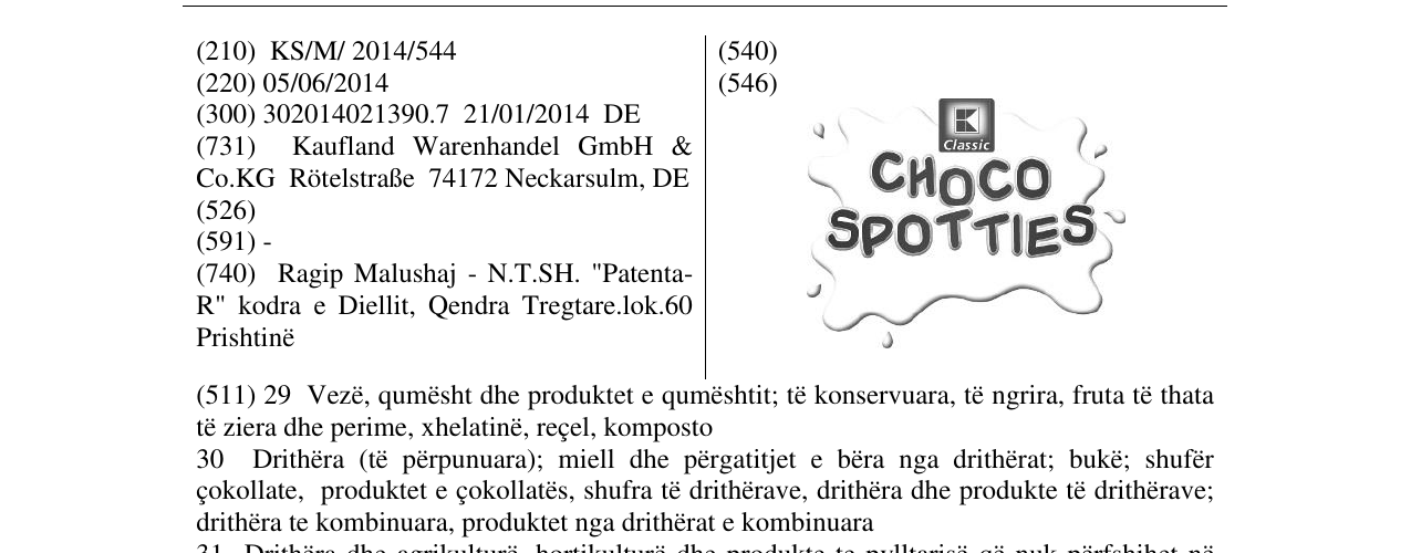 Zëri i markës CHOCO SPOTTIES në buletin