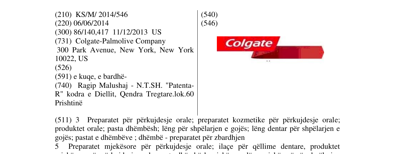 Zëri i markës Colgate në buletin