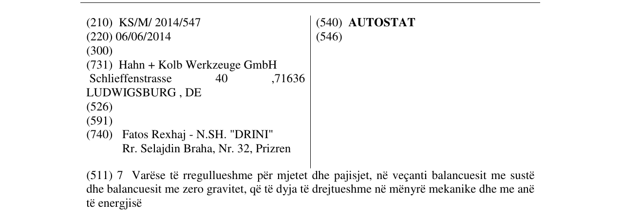 Zëri i markës AUTOSTAT në buletin