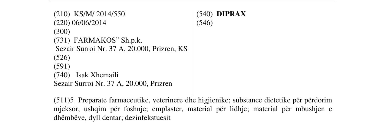 Zëri i markës DIPRAX në buletin