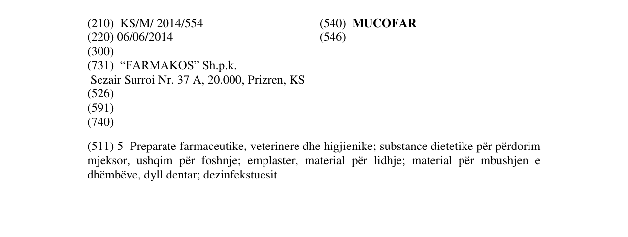 Zëri i markës MUCOFAR në buletin