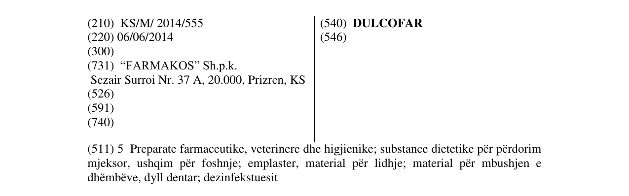 Zëri i markës DULCOFAR në buletin