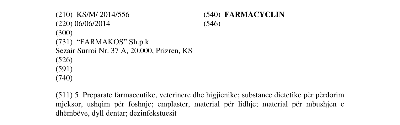 Zëri i markës FARMACYCLIN në buletin