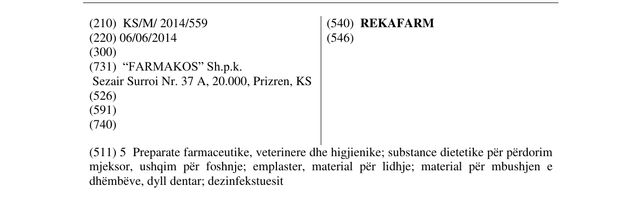 Zëri i markës REKAFARM në buletin
