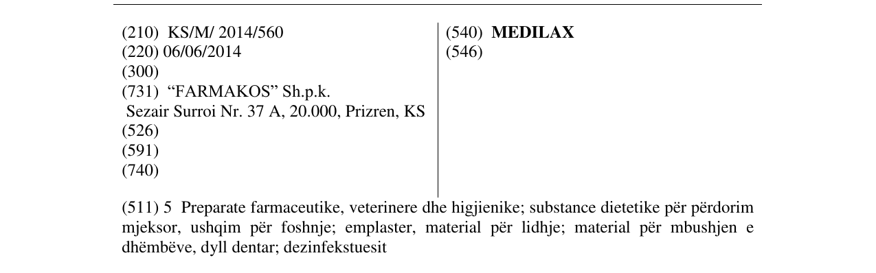 Zëri i markës MEDILAX në buletin
