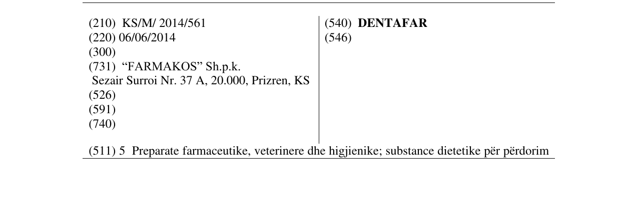 Zëri i markës DENTAFAR në buletin